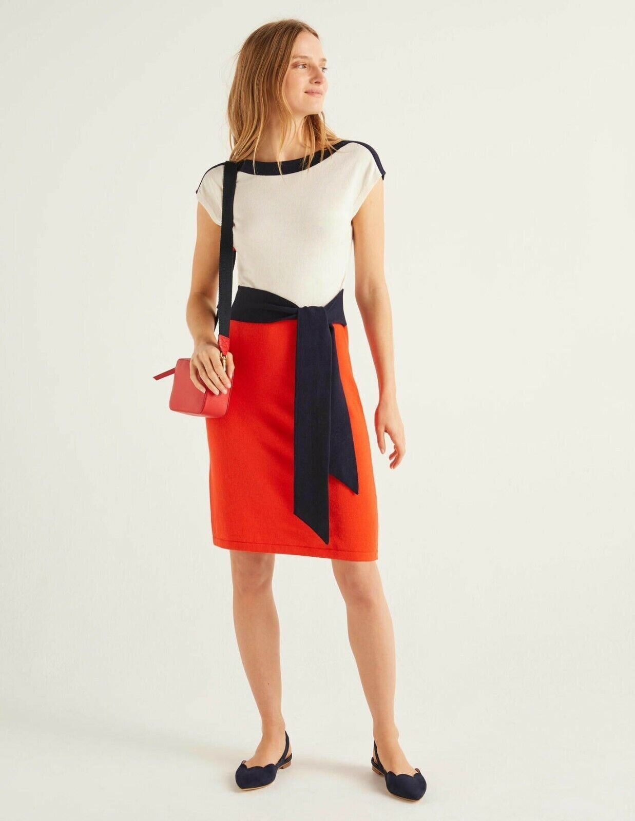 BODEN Vera Belted Knitted Dress Colourblock K0334 RRP £98 UK 6 NEW D50