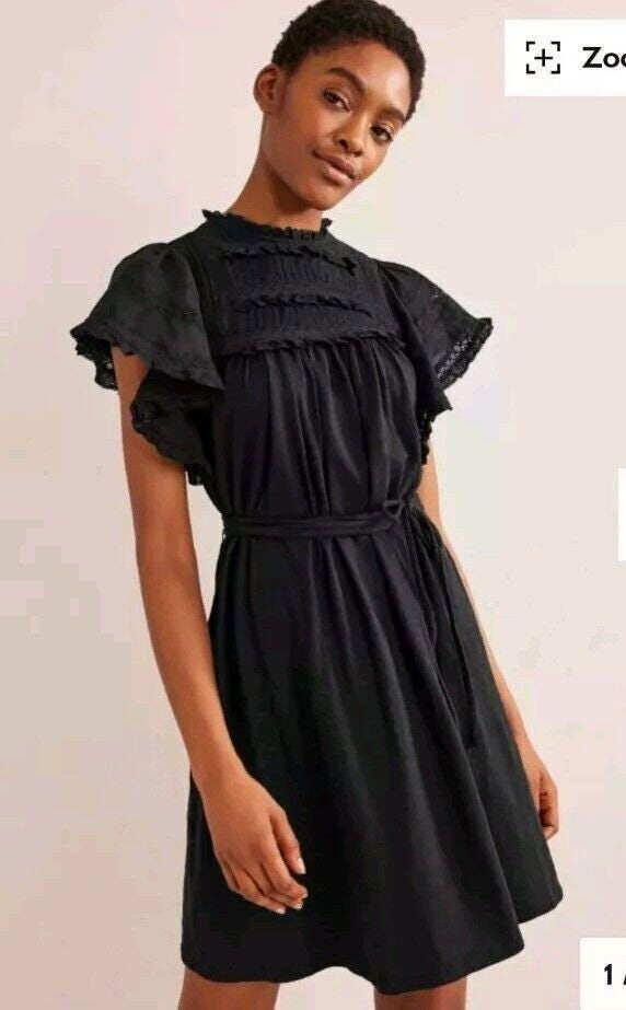 Thumbnail: Boden Pretty Trim Jersey Mini Dress Black Size Uk 12 Brand New Sample D39