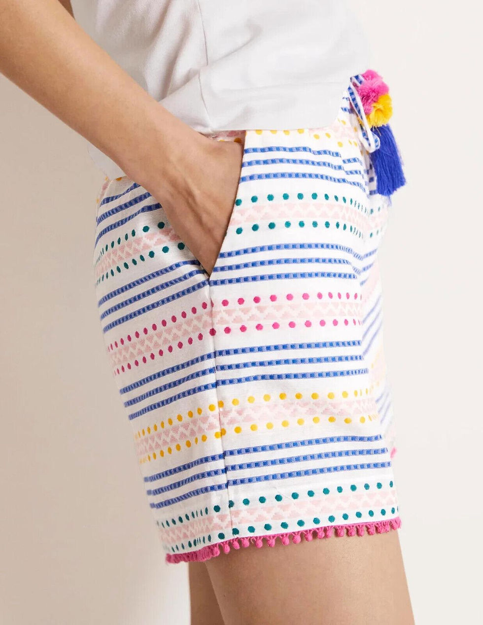Thumbnail: Boden Pull On Cotton Shorts Multi Dobby Stripe Uk 22 PRELOVED R0149
