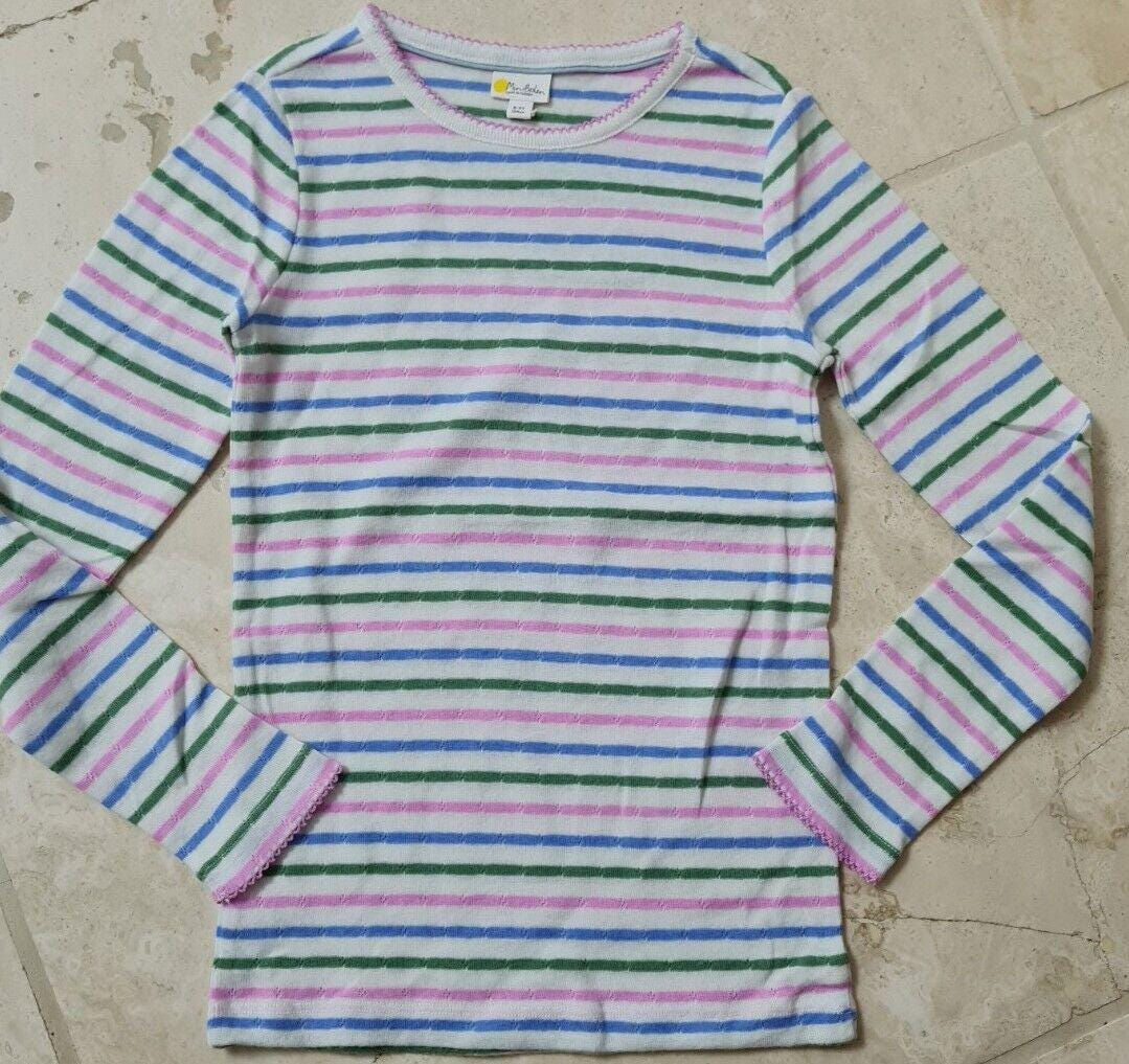 Mini Boden Girls Supersoft Pointelle T Shirt Ivory Striped Long Sleeve Brand New