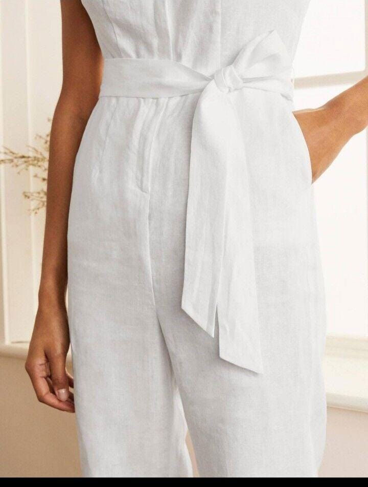 Thumbnail: Boden Catriona Linen Jumpsuit White Size Uk 12R Brand New T0780 P1