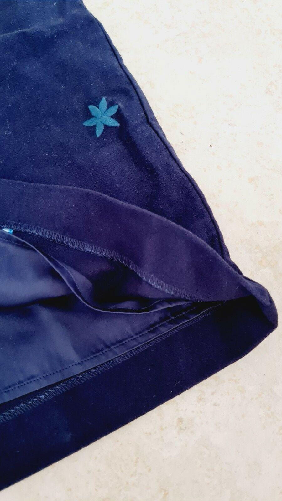 Thumbnail: Boden Fun Bird Embroidery VELVET Stretch Cotton Skirt Navy UK 8 NEW T0224 S2