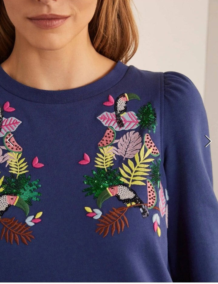 Thumbnail: BODEN RAMONA SWEATSHIRT DRESS EMBROIDERED SEQUINED UK 6 J0880 BRAND NEW  D21