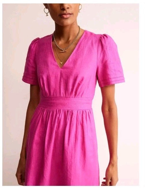 Thumbnail: Boden Eve Double Cloth V Neck Short Dress Pink D0912 Size UK 12R Preloved A5