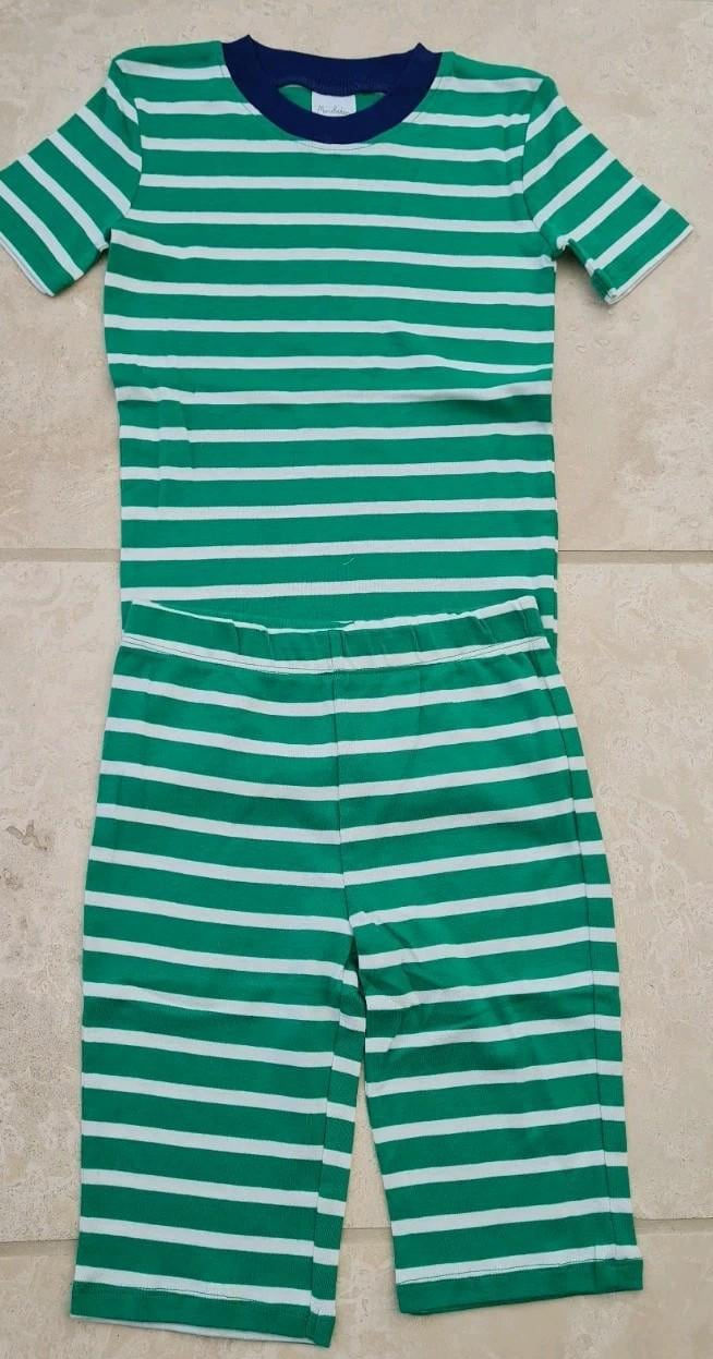 Mini Boden Boys Snug Cosy John Short Pyjamas Set Green Stripes Brand New