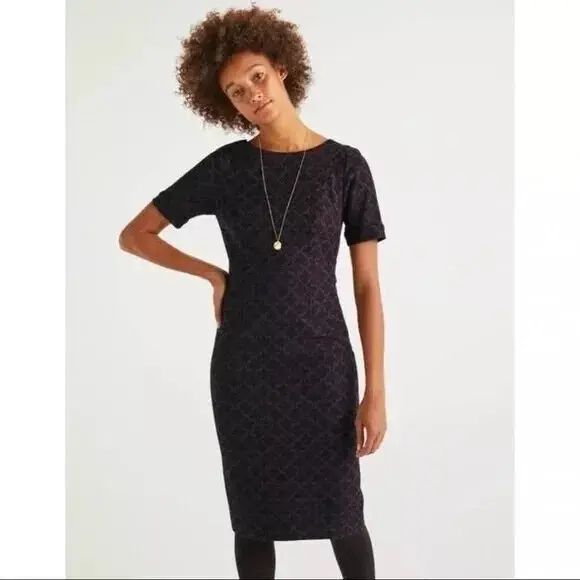 Thumbnail: BODEN Talia Textured Dress SIZE UK 10P Pencil Short Sleeve W0472 VGC D24