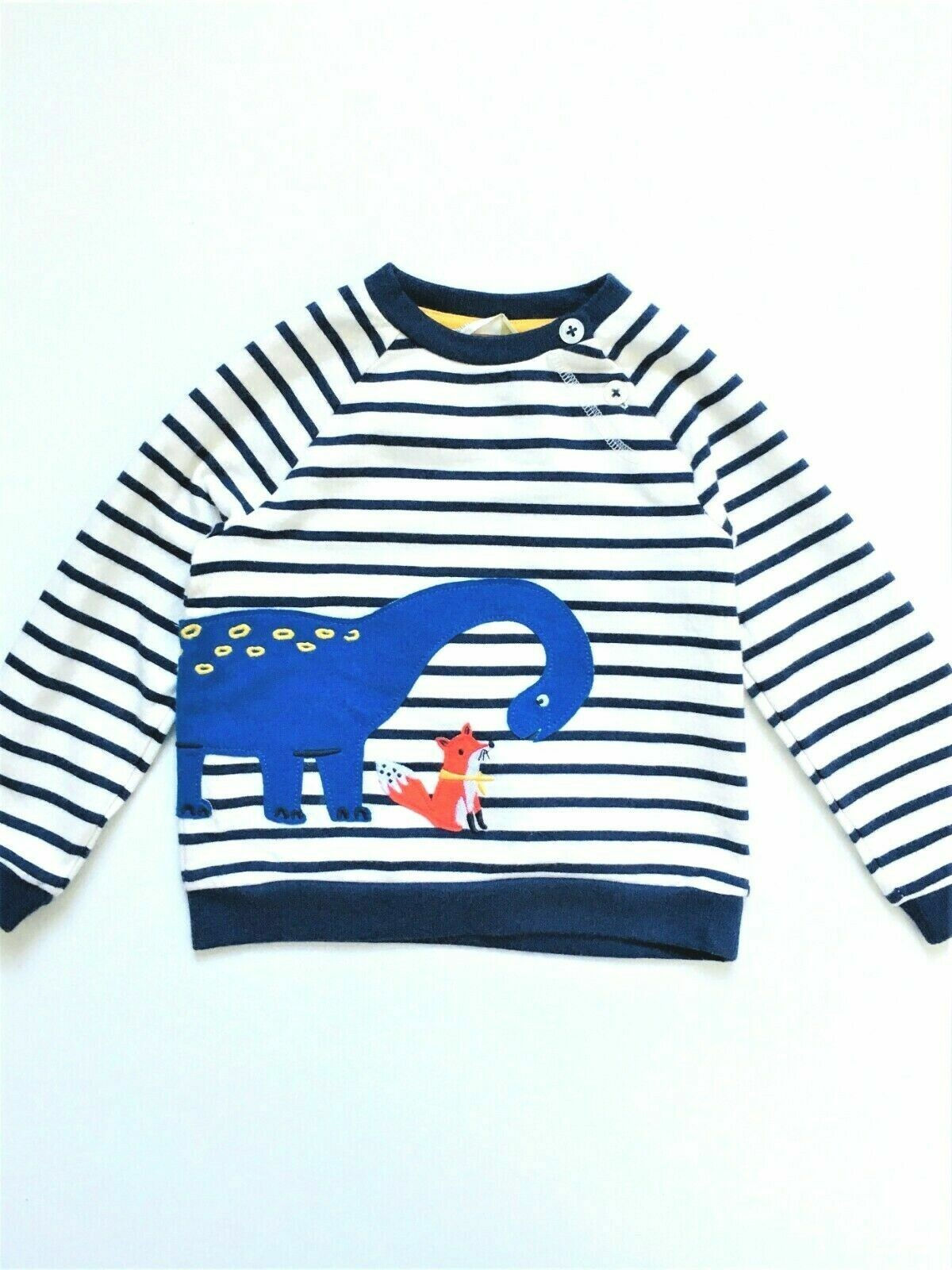 John Lewis Boys Jumper Blue White Striped Dinosaur & Fox APPLIQUE SWEATER NEW