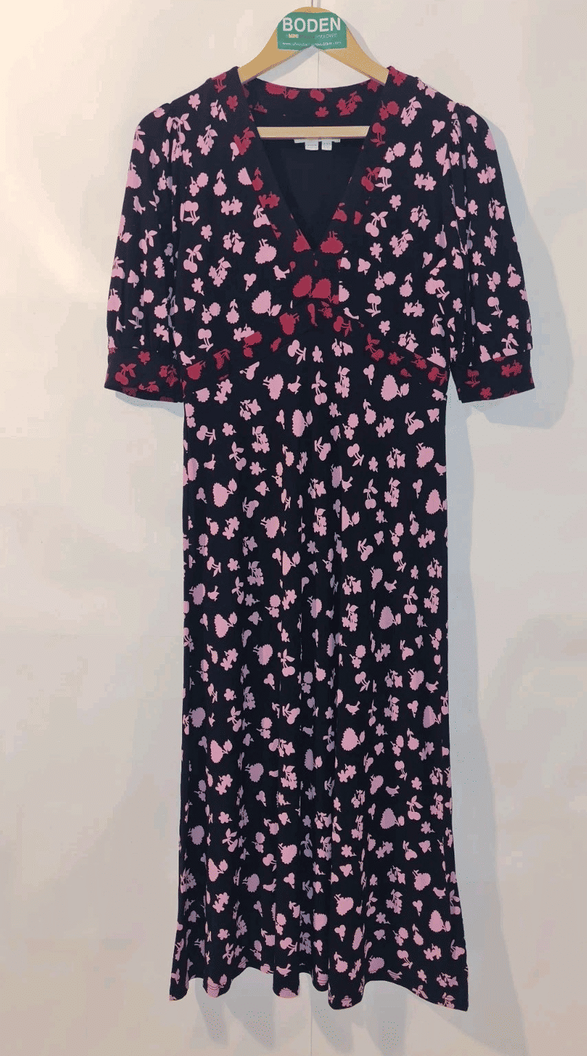 Thumbnail: BODEN Eva Jersey Midi Dress Black&Formica Woodland Bud UK 10R  D0024 A7