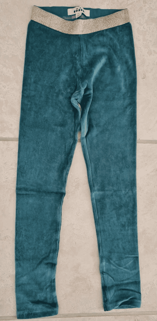 Thumbnail: Mini Boden Full Length Sparkle Waist Velvet Leggings in Jade colour Brand New