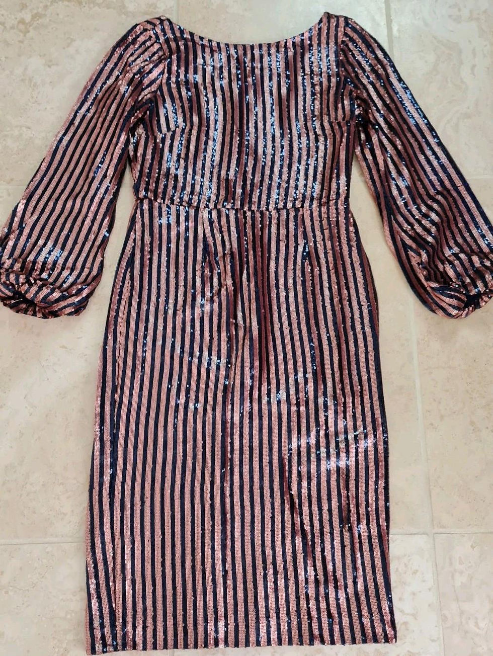 Thumbnail: Boden Ladies Sequin Midi Dress NavyRose Gold Size Uk 10 Brand New Sample D47