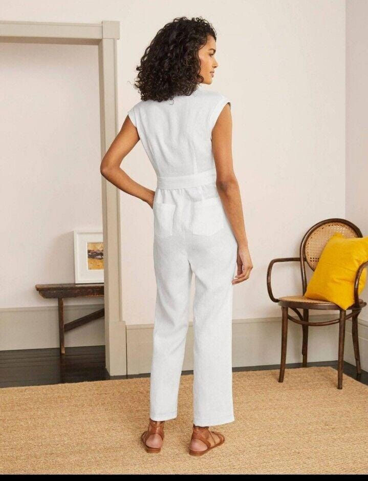 Thumbnail: Boden Catriona Linen Jumpsuit White Size Uk 16R Brand New T0780 P1