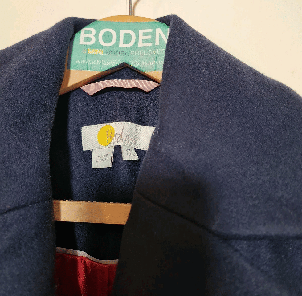 Thumbnail: BODEN Navy Collared Wool Midi Coat Size UK 8 Brand New C1