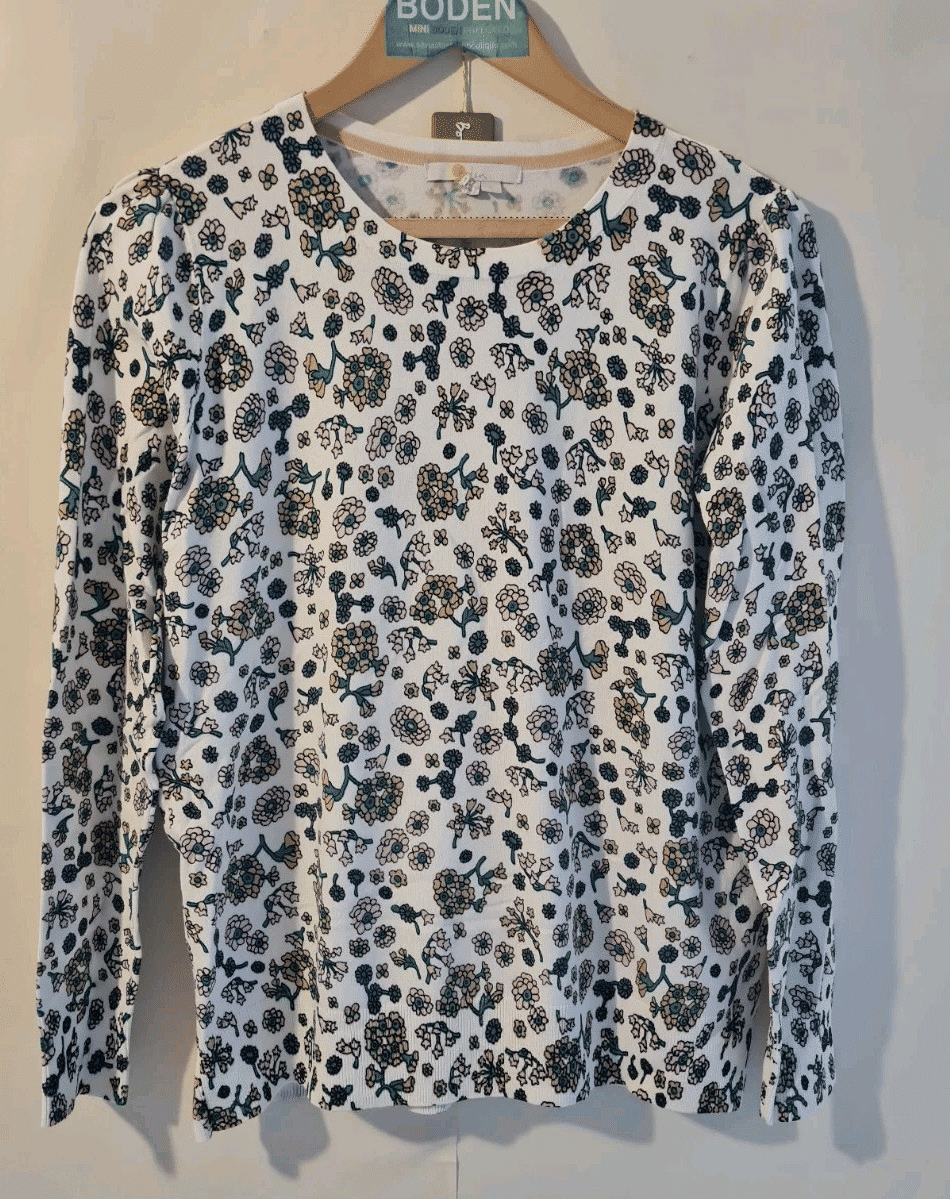 Thumbnail: BODEN Emilia Cotton Crew Jumper Floral K0477 Size M Brand New A25
