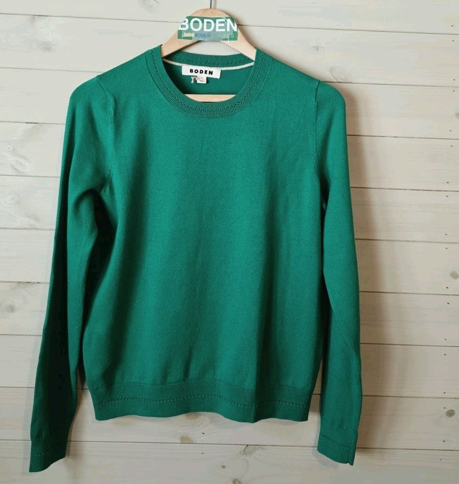 Boden Catriona Cotton Crew Neck Jumper Green K0833 Size S Brand New A10