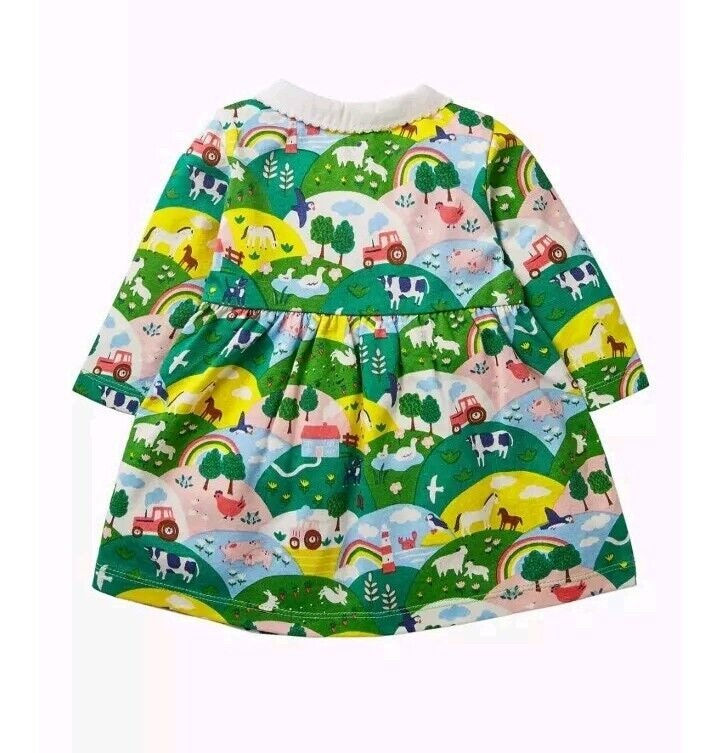 Thumbnail: MINI Boden BABY Long Sleeve Jersey Collared Dress Multi Coastal Farm brand new