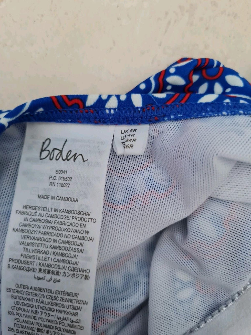 Thumbnail: Boden Talamanca Blue geometric print ruched SWIMSUIT S0041 UK 8R NEW B2