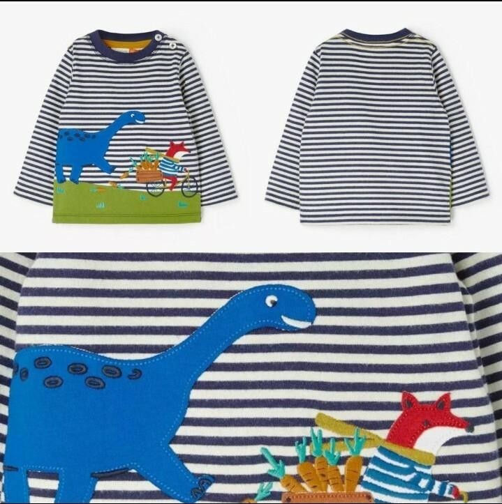 Thumbnail: John Lewis Boys/Girls Animal Dinosaur Stripe Applique Long Sleeve Top BRAND NEW
