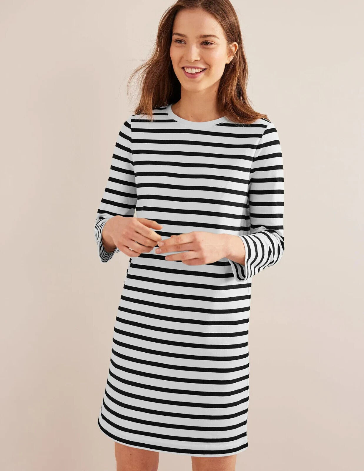 BODEN Mini Casual T-shirt Dress Ivory/NAVY Stripe £65 D0718 UK 14L BRAND NEW D18