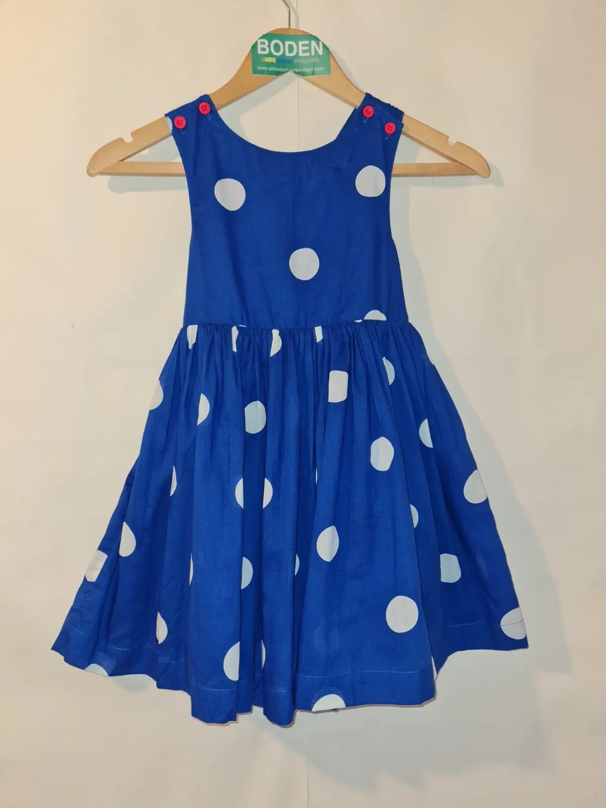 Mini Boden Girls Cross Back Dress Polka Dot Age 5-6 Years Brand New SAMPLE G9