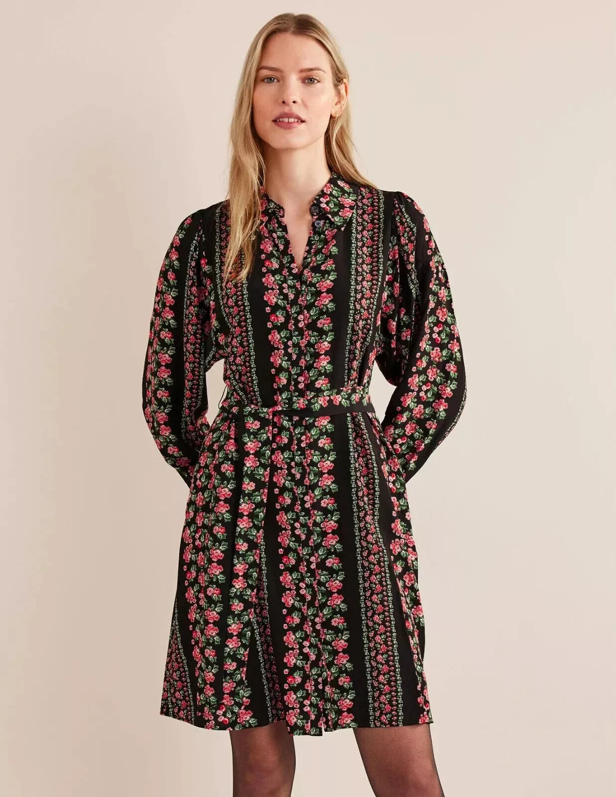 BODEN Mini Shirt Dress Black, Diamond Rose RRP £120 D0478 UK 12R BRAND NEW D28