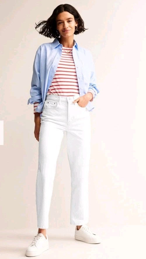 BODEN High Rise Tapered Jeans W29 L32 Ivory Brand New A1