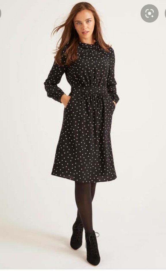 BODEN Lucinda Dress Black Spotted W0454 RRP £110 UK 12R EXCELLENT CONDITION D43