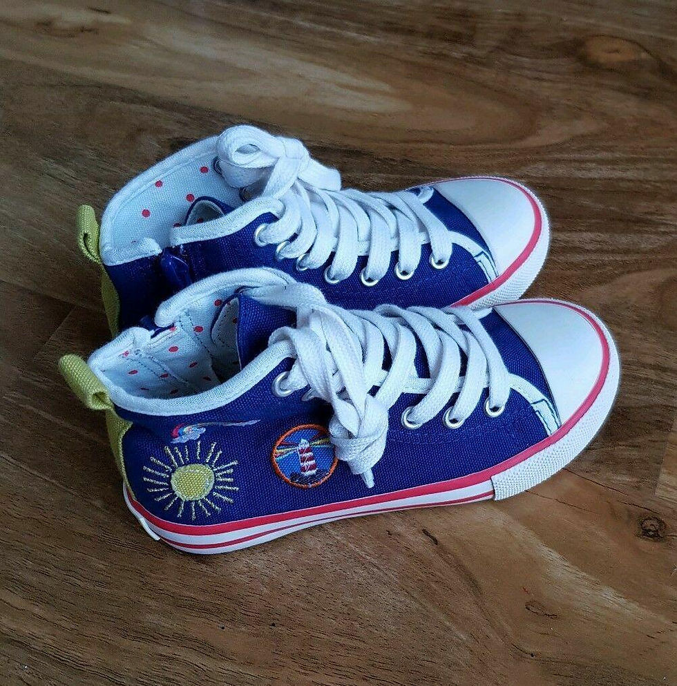 Thumbnail: Mini Boden Girls Canvas Spring High Top Trainers Rainbow Lighthouse Brand New