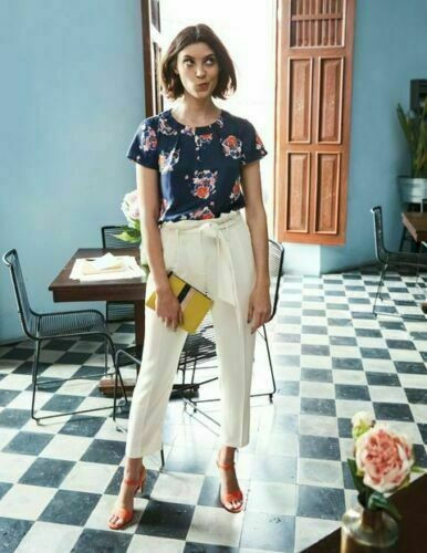 Boden LADIES Melina Paperbag CROPPED trousers T0106 Ivory BRAND NEW