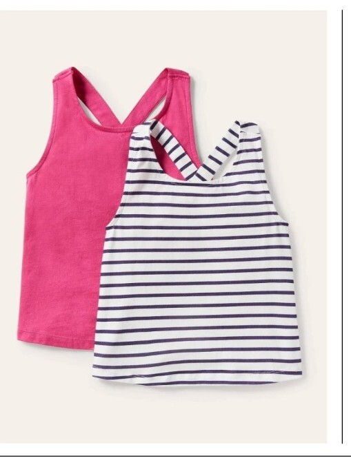 MINI BODEN 2-Pack Cross-Back Vest 7-8 Yrs Pink White Navy Stripe Top NEW G6