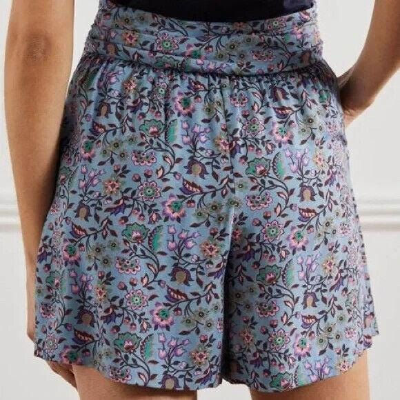 Thumbnail: Boden Blue Ruched Waistband Shorts Dusty Oriental Meadow UK 10 PRELOVED R0124