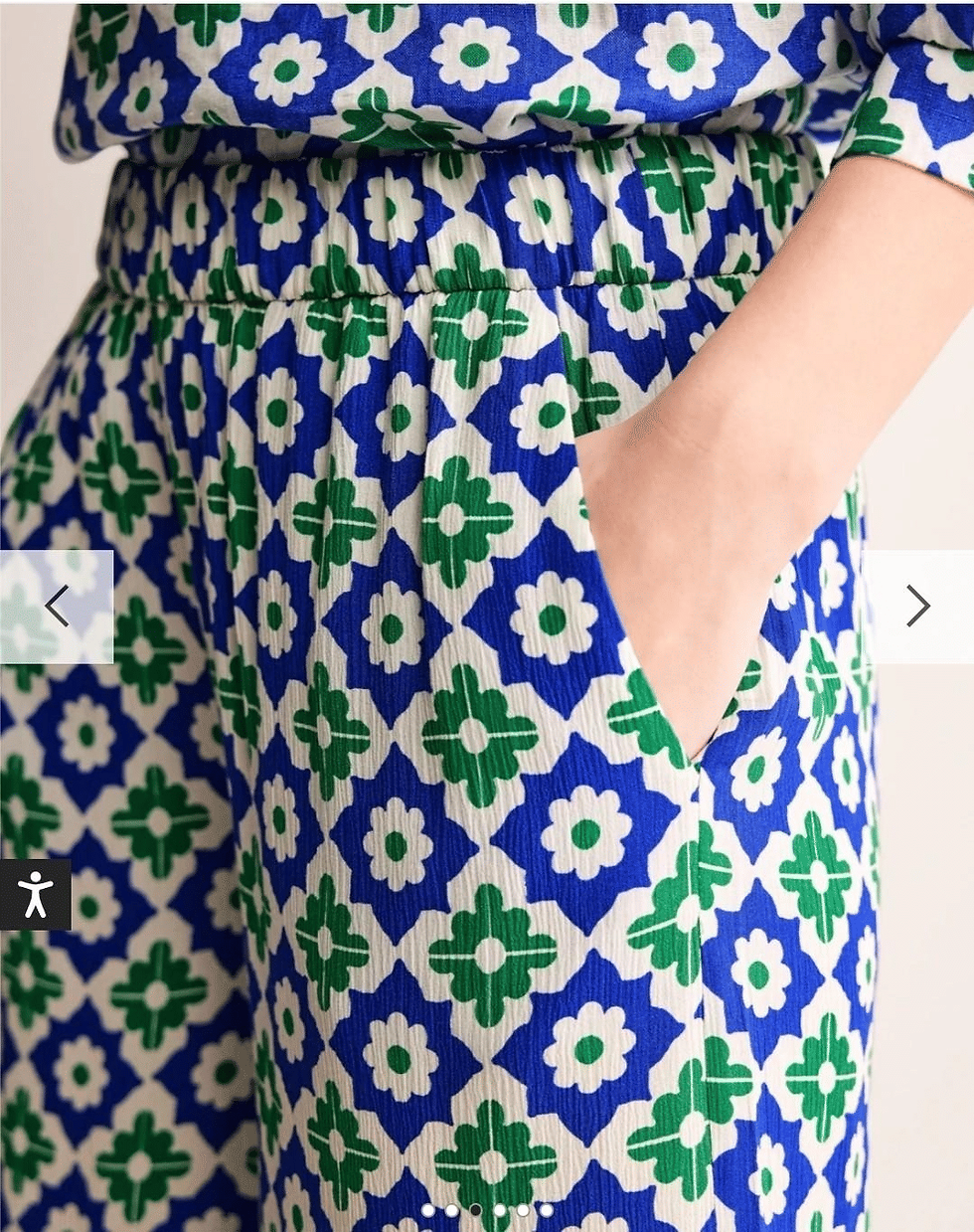 Thumbnail: Boden Crinkle Wide Trousers Green Tambourine Geometric R0525 UK 6  A3