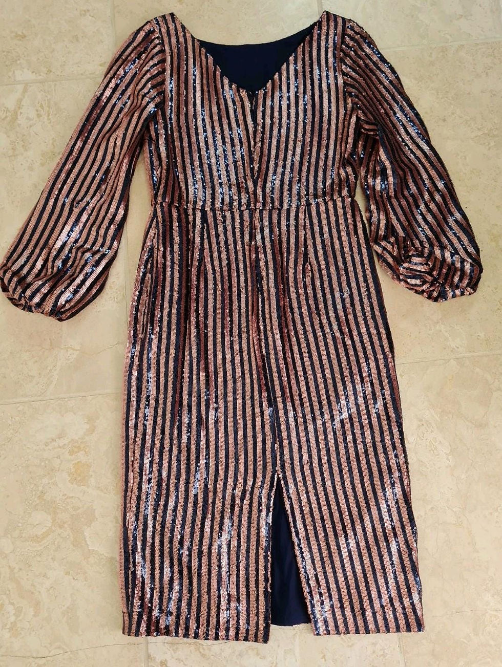 Thumbnail: Boden Ladies Sequin Midi Dress NavyRose Gold Size Uk 10 Brand New Sample D47