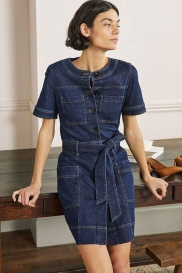 BODEN Casual Stitch Detail Dress DENIM SIZE UK 8R BRAND NEW D0148 D25