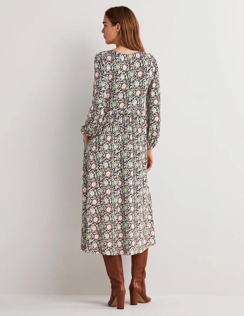 Thumbnail: BODEN Long Sleeve Jersey Midi Dress Multi Enchanting Twig UK 10R D0311 NEW D30