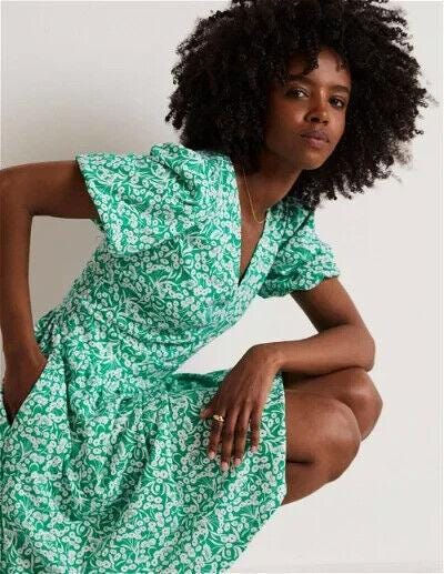 Thumbnail: Boden Back Detail Jersey Mini Dress Green Floral D0276 Size Uk 22L Brand New D21