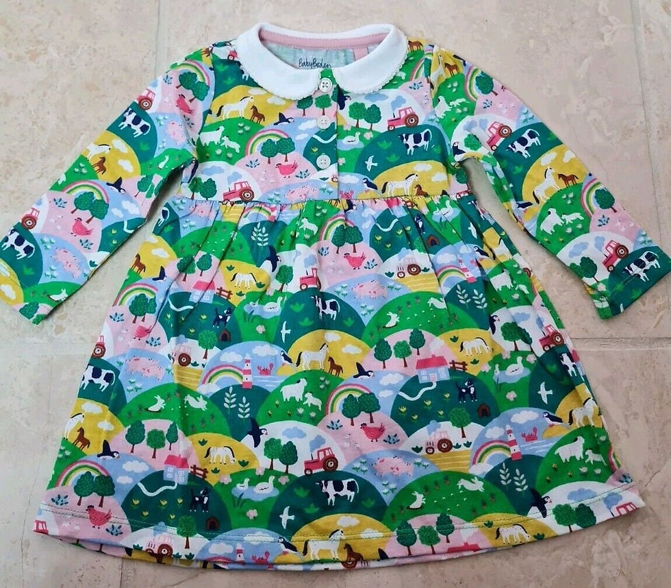 Thumbnail: MINI Boden BABY Long Sleeve Jersey Collared Dress Multi Coastal Farm brand new