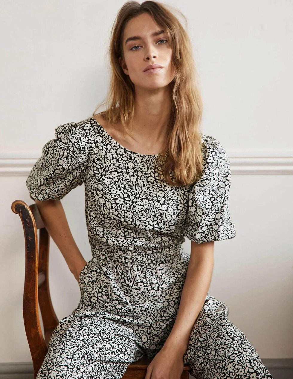 Thumbnail: Boden Back Detail Jumpsuit Black Wildflower Sprig D0159 Size Uk 16T Brand New P3