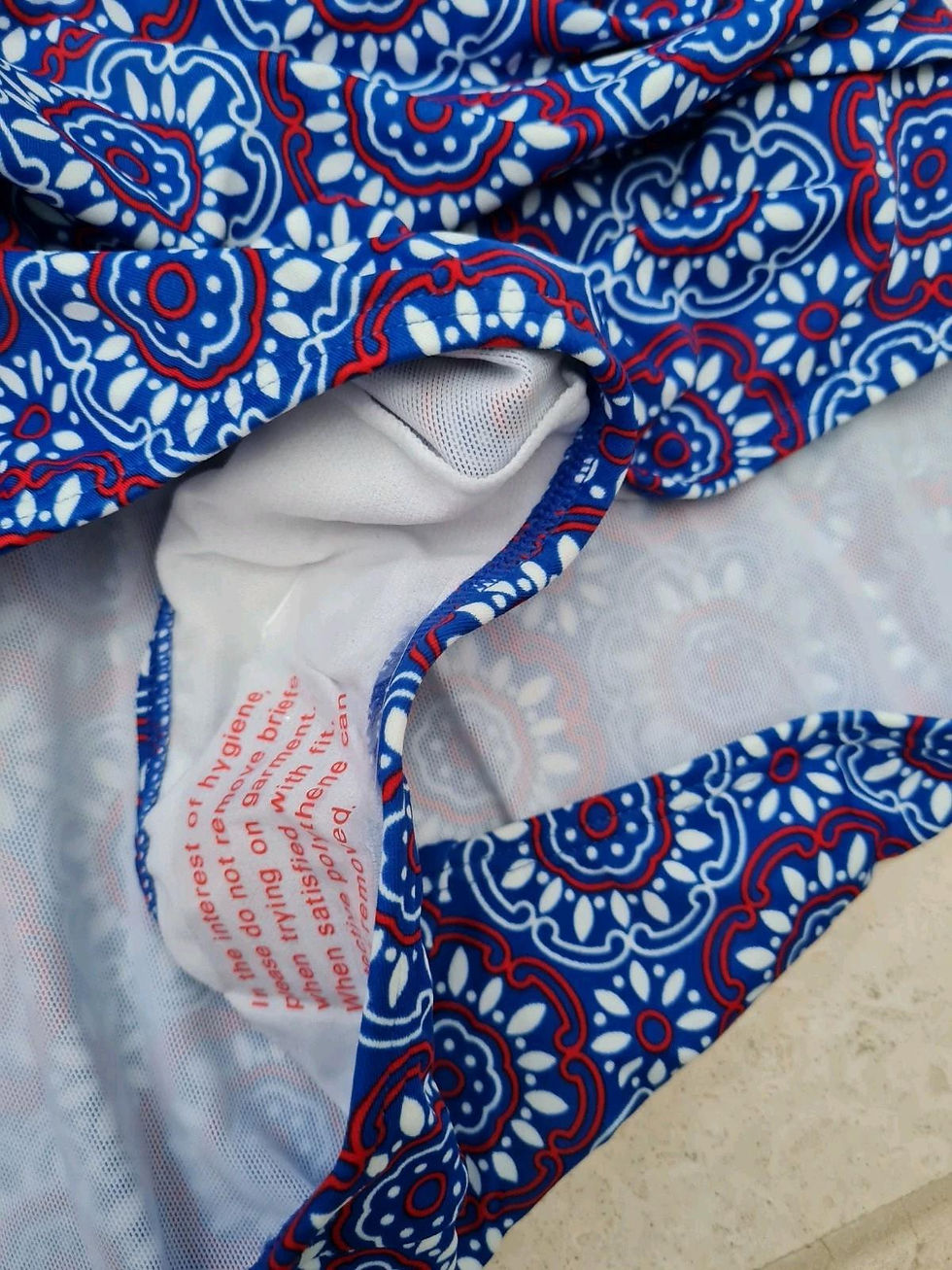 Thumbnail: Boden Talamanca Blue geometric print ruched SWIMSUIT S0041 UK 8R NEW B2