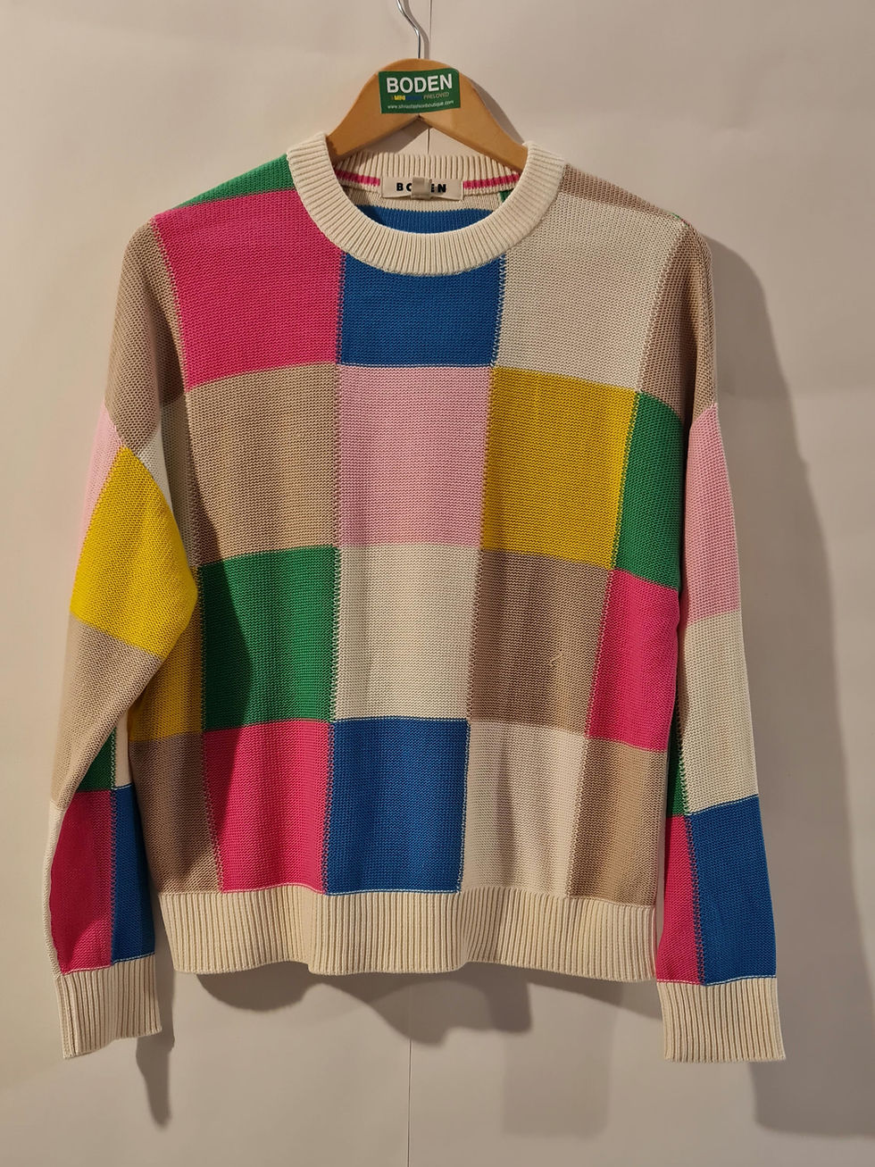 Boden White 100% Cotton Novelty Check Jumper SIZE M A1