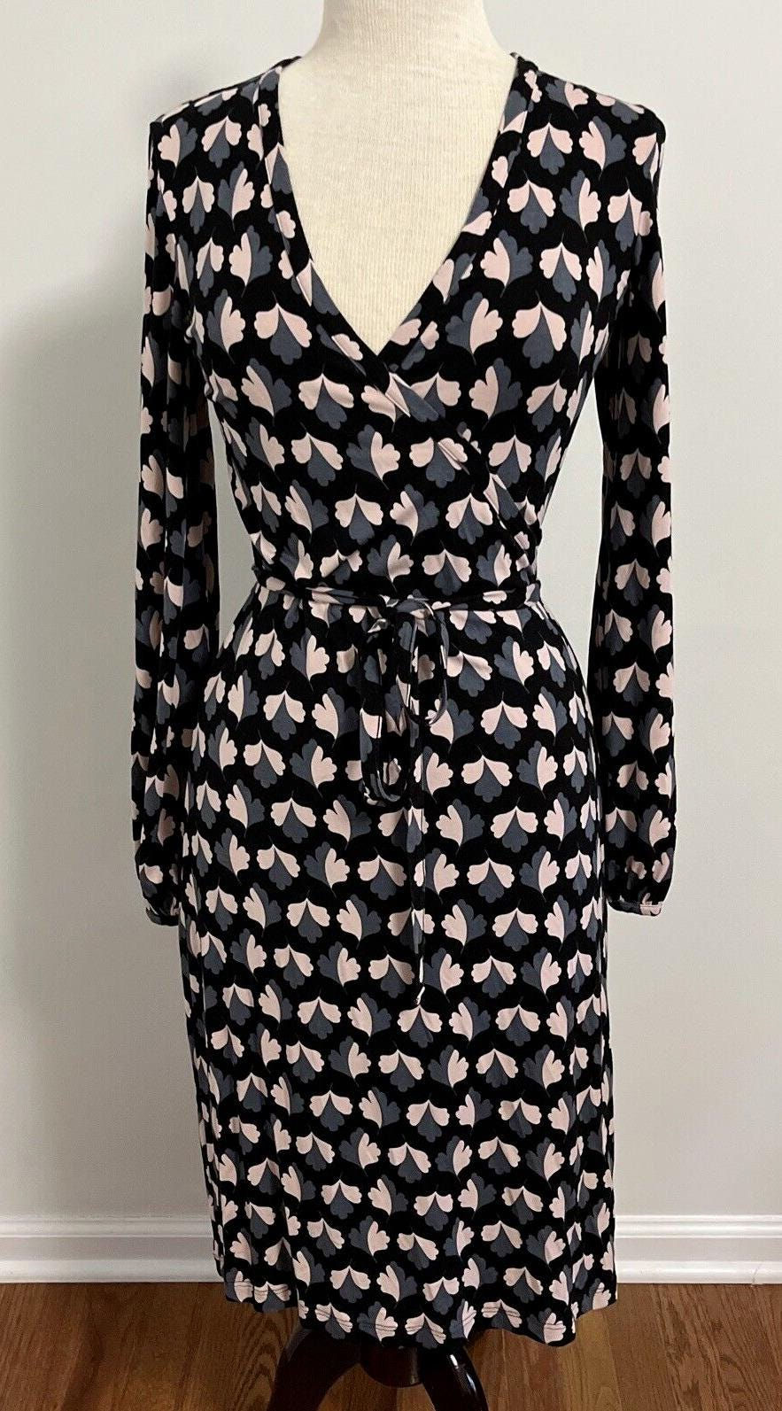 Thumbnail: Boden Elodie Leaf Pattern Long Sleeve Jersey Wrap Dress UK 12R NEW J0280 D19