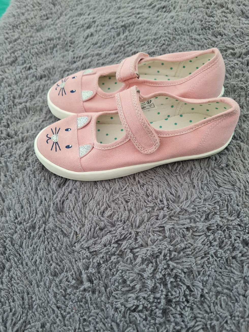 Thumbnail: Mini Boden Pink & White Applique Canvas Mary Jane Shoes size 32/13 Brand New H7
