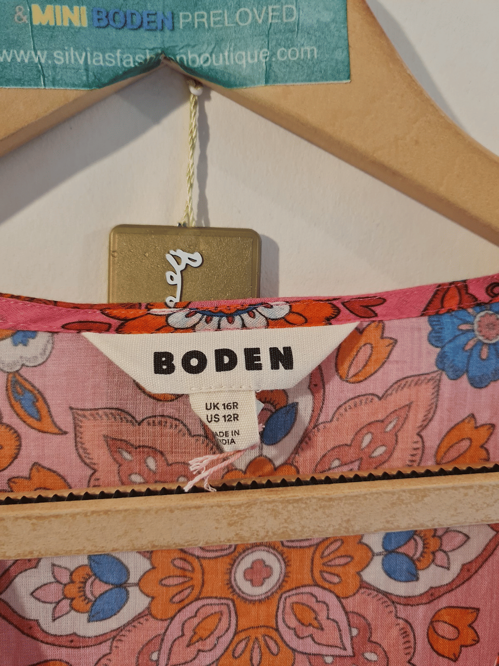 Thumbnail: BODEN Cotton Beach Short Kaftan Floral D0924 Size UK 16R A22