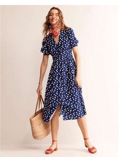 Thumbnail: BODEN Elsa Midi Tea Dress Navy Polka Dot RRP £135 D0916 UK 6R Brand New A20