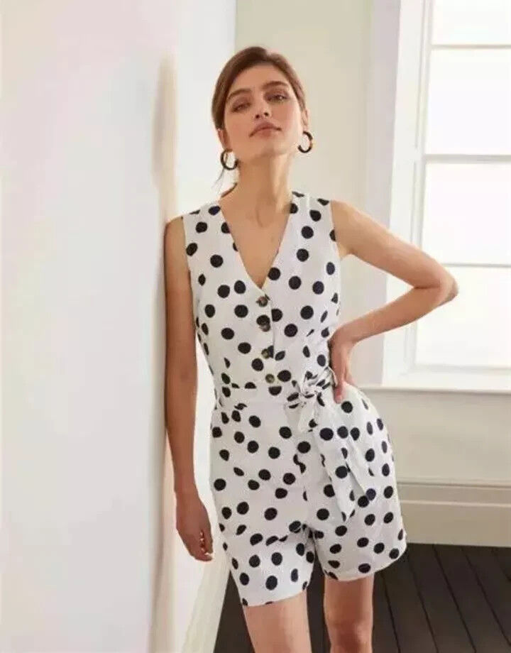 Thumbnail: Boden Verity LINEN Playsuit IVORY POLKA DOT T0588 SIZE UK 18 BRAND NEW P4