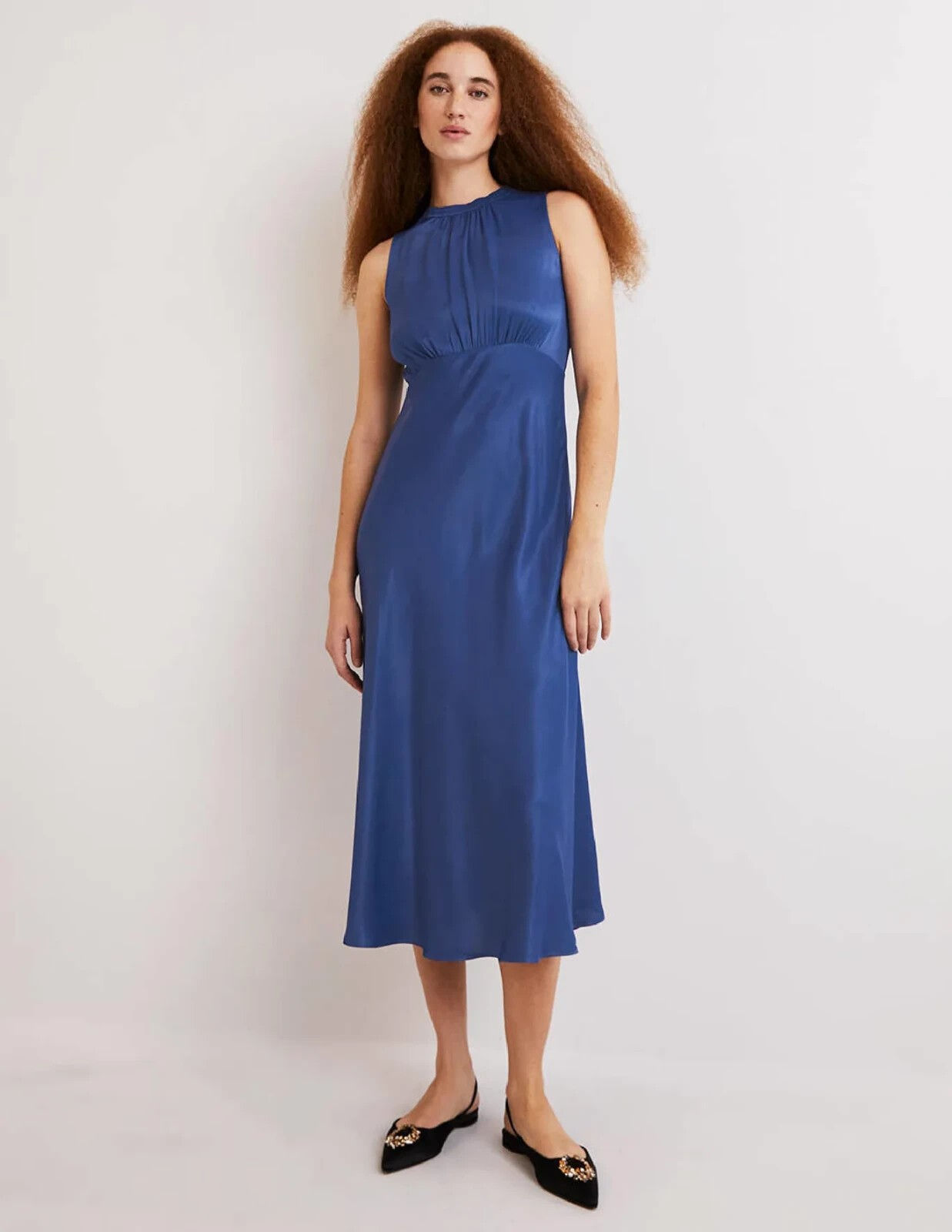 BODEN Blue Bias-cut Satin Midi Dress Sea Blue D0365 SIZE UK 20R BRAND NEW D17