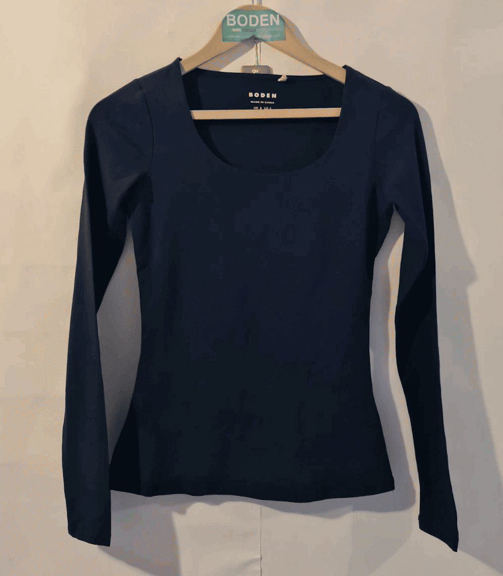 BODEN Double Layer Long Sleeve Top Black T1517 Size UK 6 Brand New A24