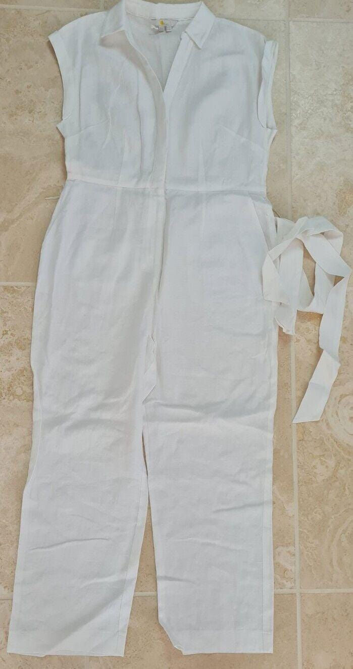 Thumbnail: Boden Catriona Linen Jumpsuit White Size Uk 12R Brand New T0780 P1