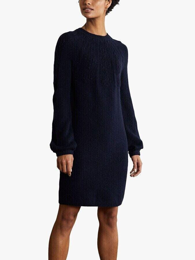 Boden Cable Knitted Jumper Dress Size Uk 8 Navy Excellent Condition D0035 D23