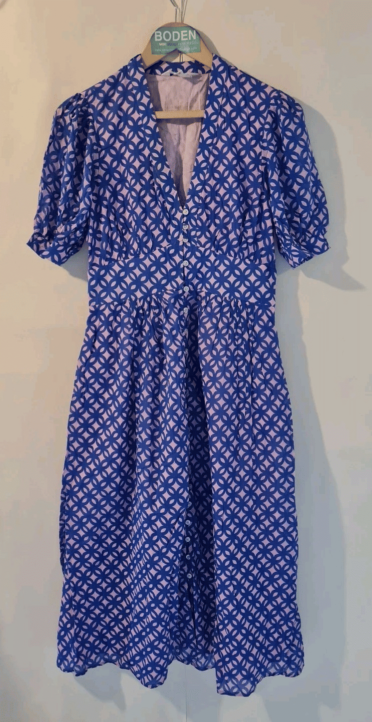 Thumbnail: Boden Elsa Crinkle Midi Tea Dress Purple/Pink D0932 Size UK 8R  A21