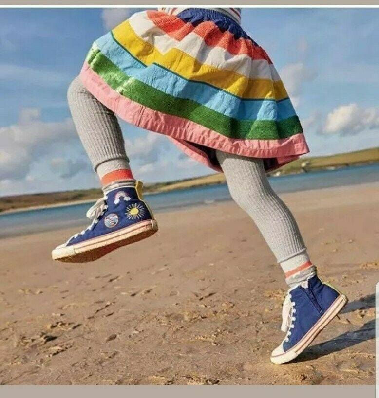 Thumbnail: Mini Boden Girls Canvas Spring High Top Trainers Rainbow Lighthouse Brand New